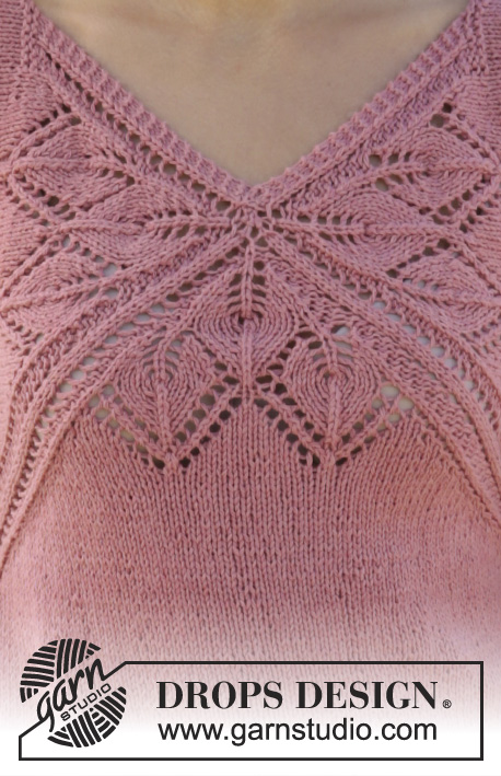 Butterfly Heart Top / DROPS 170-4 - Knitted DROPS top with lace pattern and V-neck in ”Belle”. Worked top down. Size: S - XXXL.