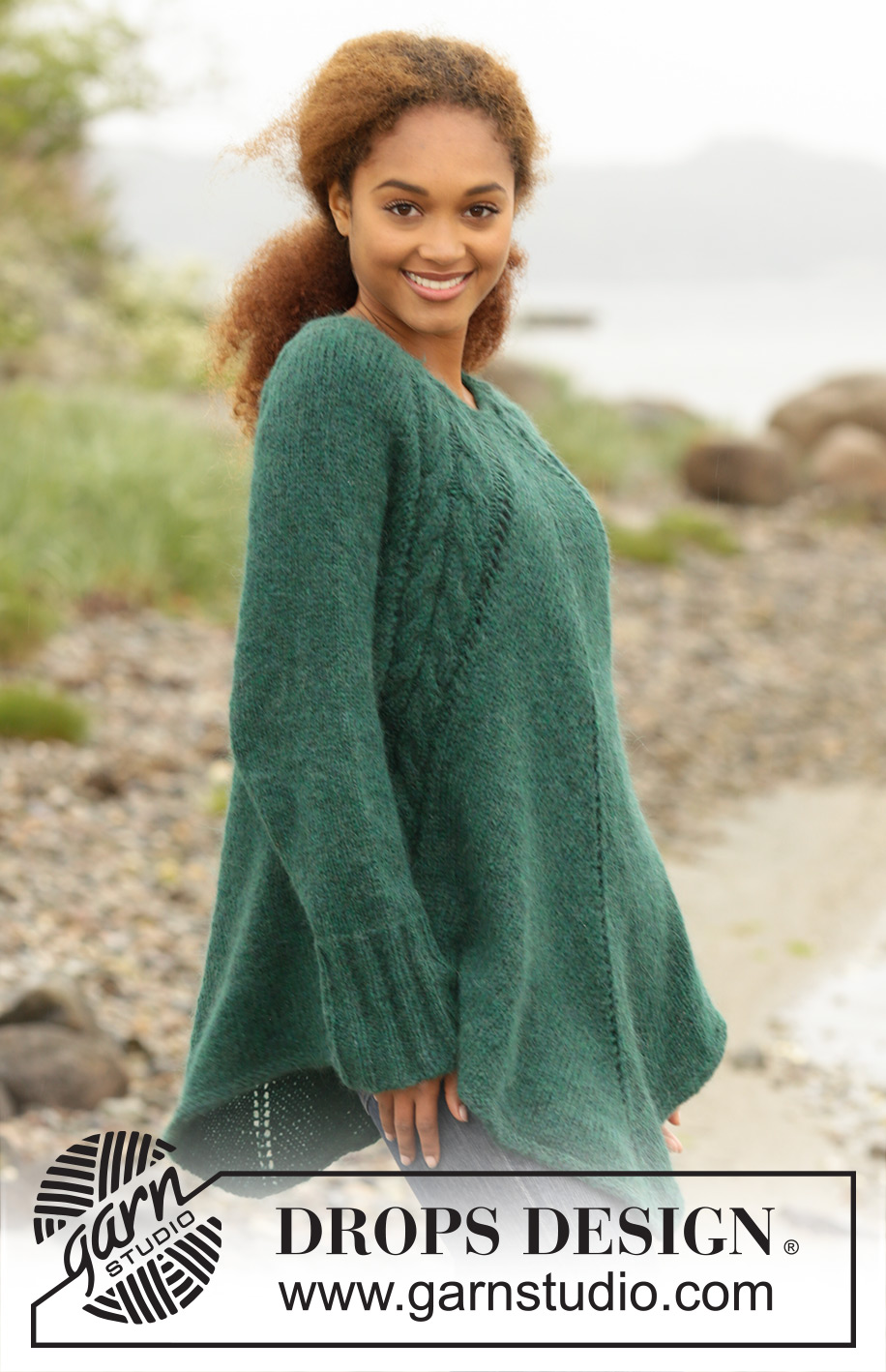 Emerald Queen / DROPS 171-1 - Knitted DROPS tunic with deep raglan and cables, worked top down in ”Air”. Size: S - XXXL.