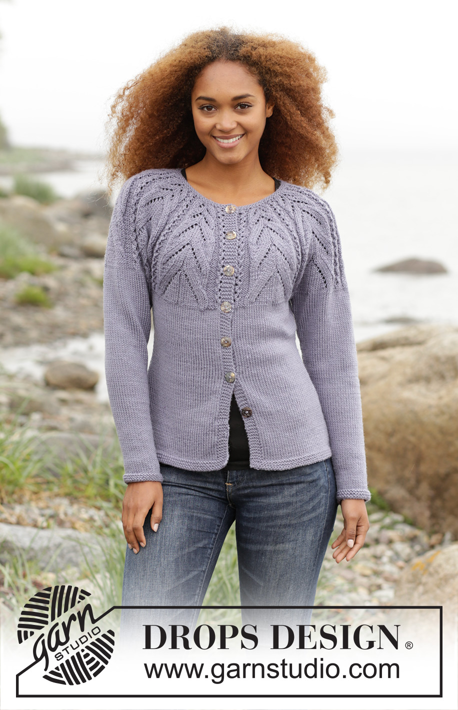 Magic Web Cardigan / DROPS 171-11 - Gilet DROPS avec empiècement ajouré, tricoté de haut en bas, en ”Karisma”. Du S au XXXL.