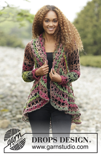 Fall Festival / DROPS 171-21 - Gilet crocheté en cercle, avec 1 fil DROPS Big Delight ou 1 fil DROPS Fabel et 1 fil DROPS Flora.  Du S au XXXL.