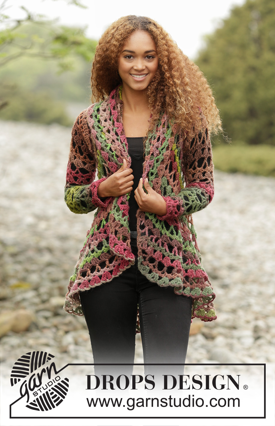 Fall Festival / DROPS 171-21 - Gilet crocheté en cercle, avec 1 fil DROPS Big Delight ou 1 fil DROPS Fabel et 1 fil DROPS Flora.  Du S au XXXL.