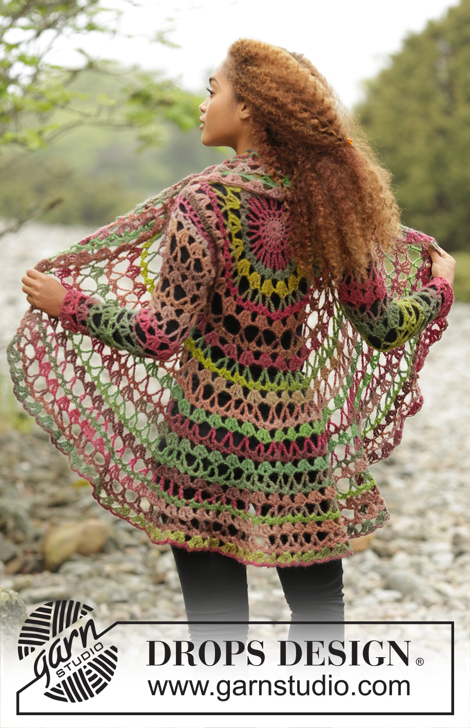 Fall Festival / DROPS 171-21 - Gilet crocheté en cercle, avec 1 fil DROPS Big Delight ou 1 fil DROPS Fabel et 1 fil DROPS Flora.  Du S au XXXL.