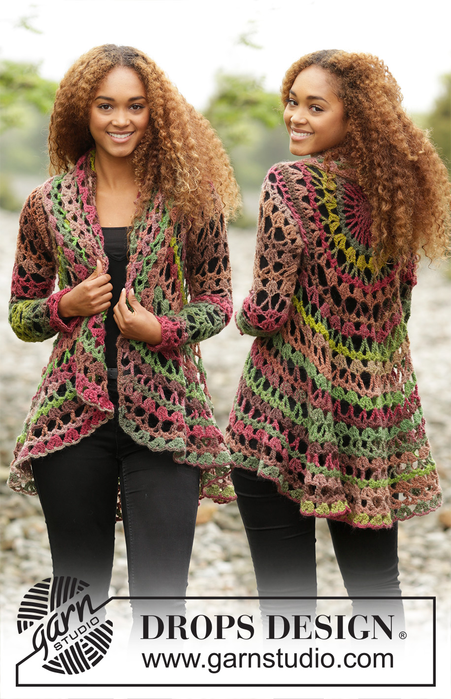 Fall Festival / DROPS 171-21 - Gilet crocheté en cercle, avec 1 fil DROPS Big Delight ou 1 fil DROPS Fabel et 1 fil DROPS Flora.  Du S au XXXL.