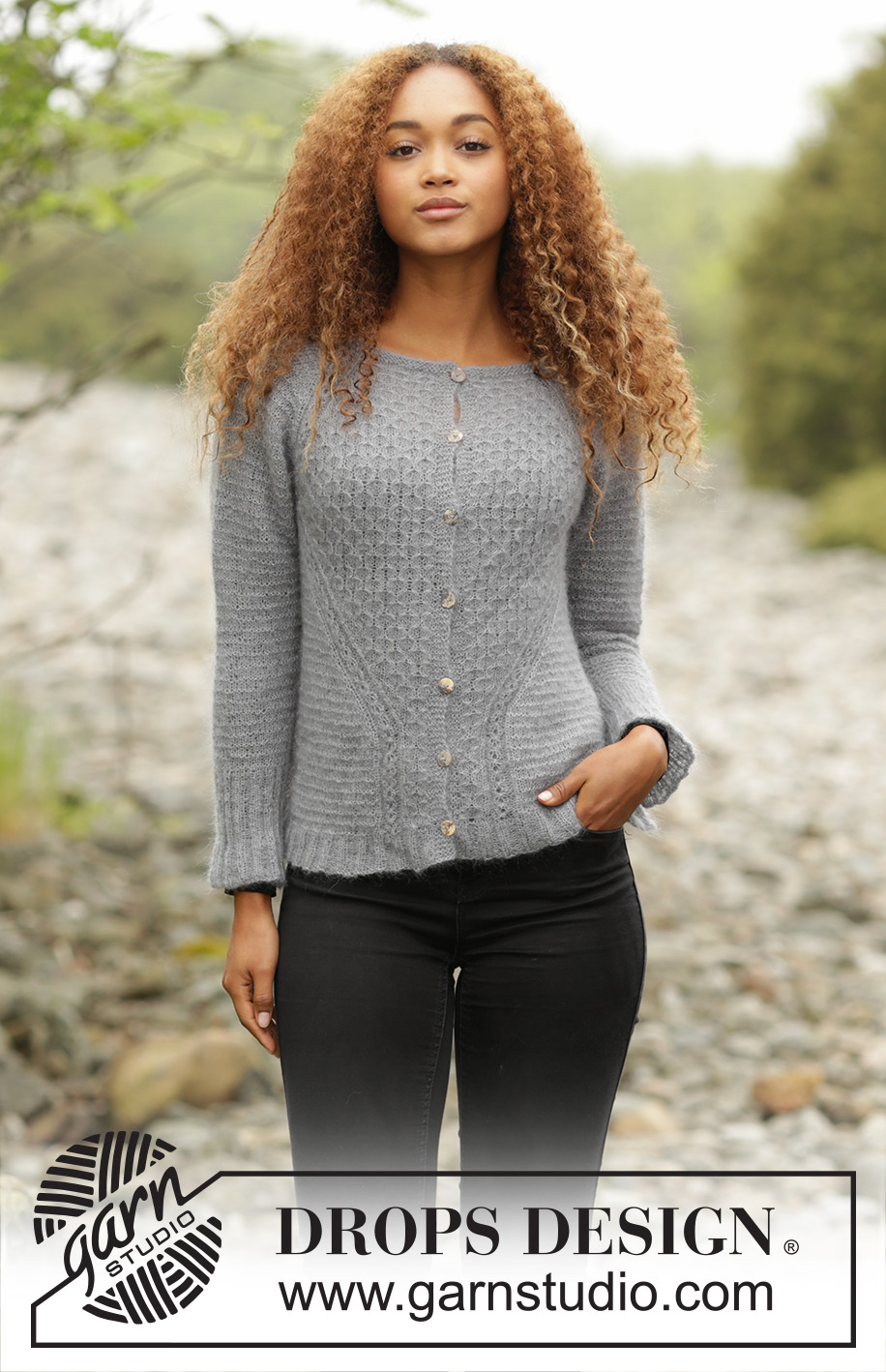 Misty Harbor Cardigan / DROPS 171-23 - Knitted DROPS jacket, worked top down with raglan and textured pattern in “Kid-Silk”. Size: S - XXXL.