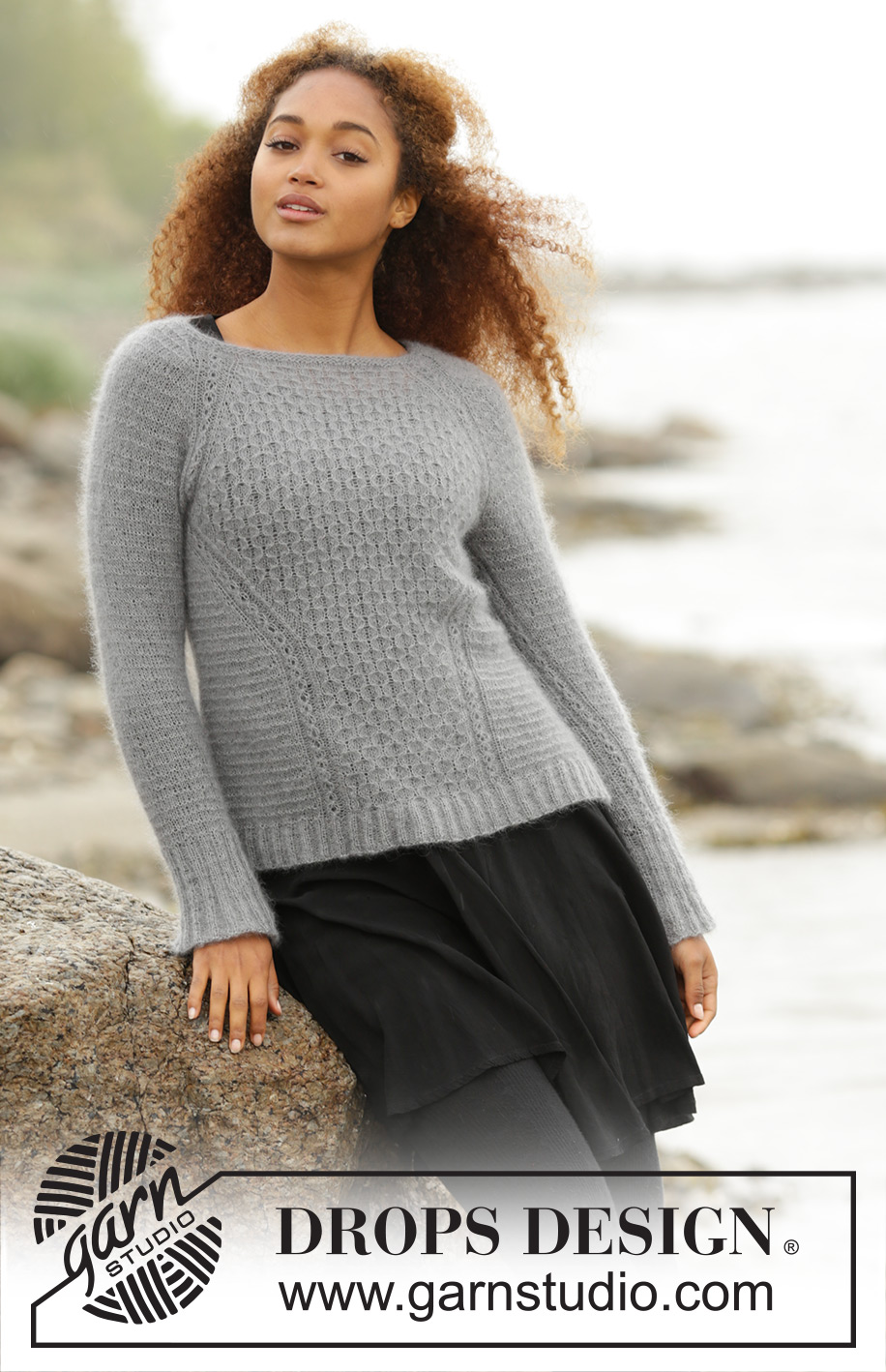 Misty Harbor / DROPS 171-24 - Knitted DROPS jumper, worked top down with raglan and textured pattern in “Kid-Silk”. Size: S - XXXL.