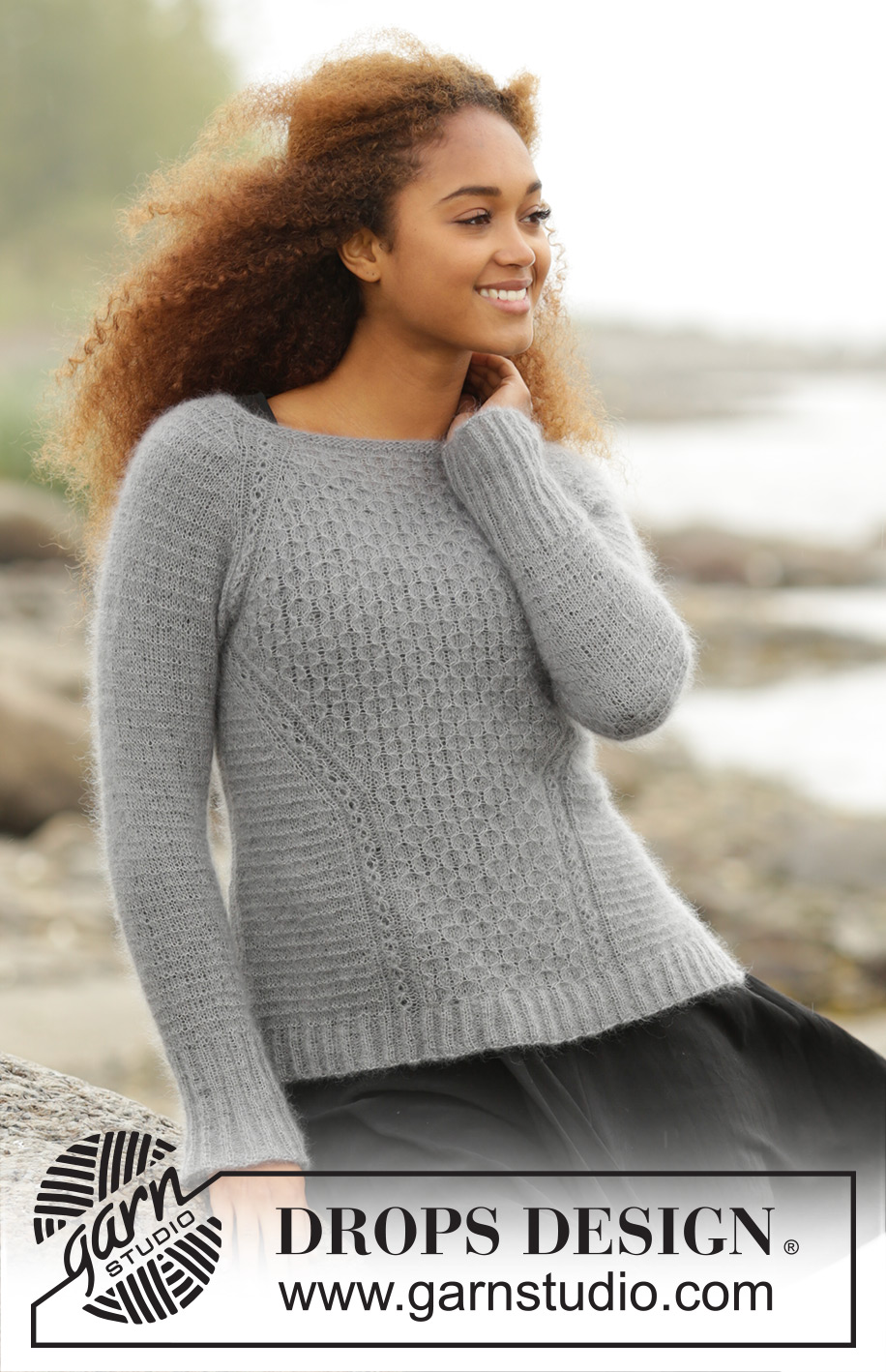 Misty Harbor / DROPS 171-24 - Knitted DROPS jumper, worked top down with raglan and textured pattern in “Kid-Silk”. Size: S - XXXL.