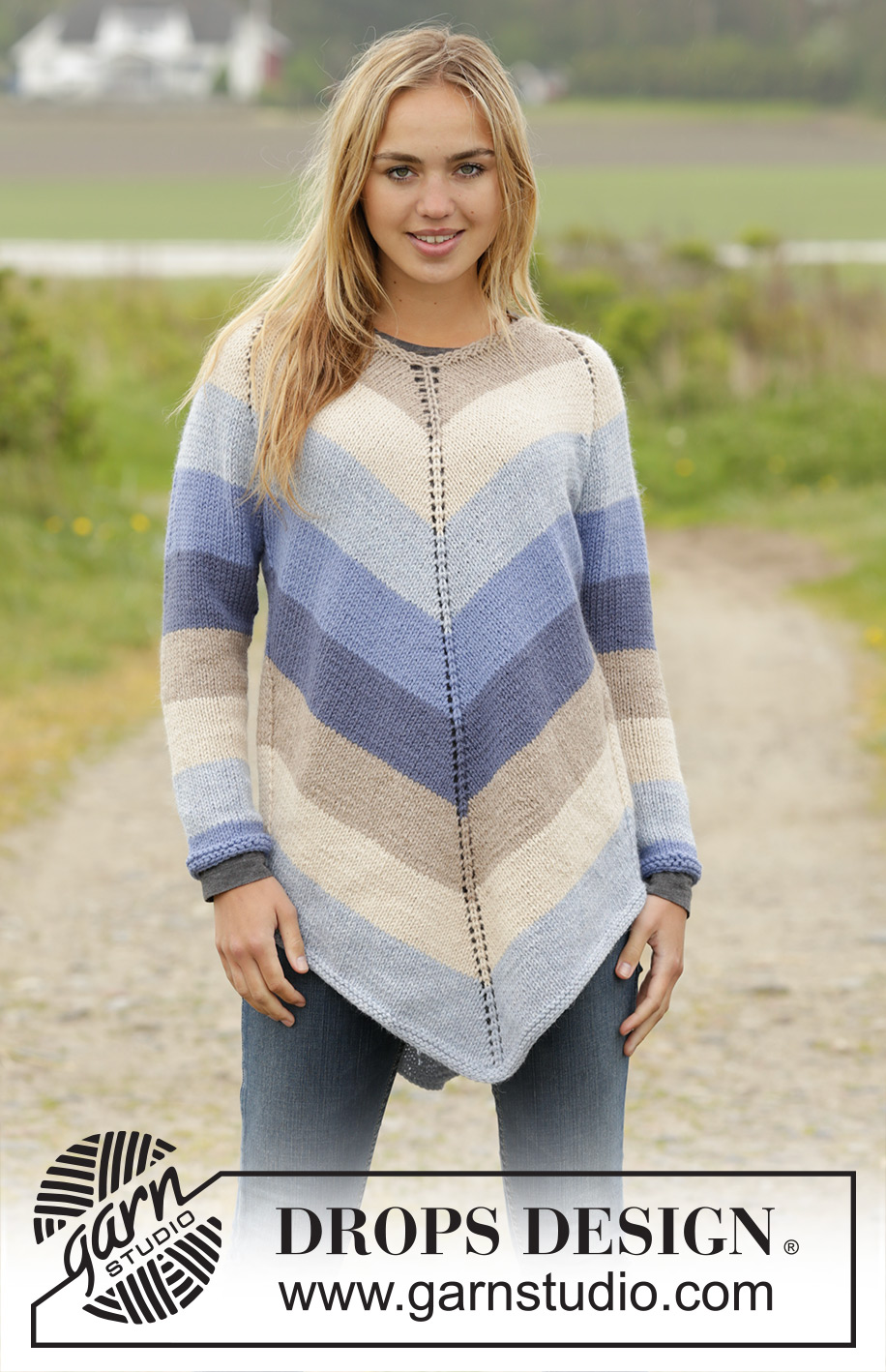 Ocean Stripes / DROPS 171-32 - Gebreide DROPS tuniek met raglan en strepen, wordt van boven naar beneden gebreid van ”Nepal”. Maat: S - XXXL.