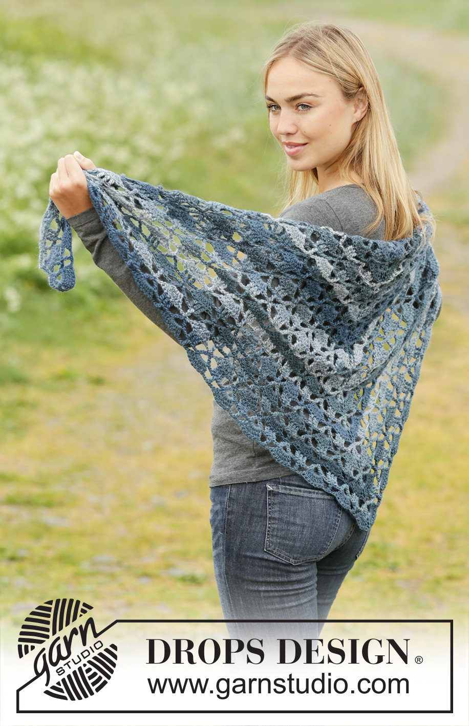 Seven Seas / DROPS 171-41 - Châle DROPS avec éventails, crocheté de haut en bas, en ”Big Delight”.