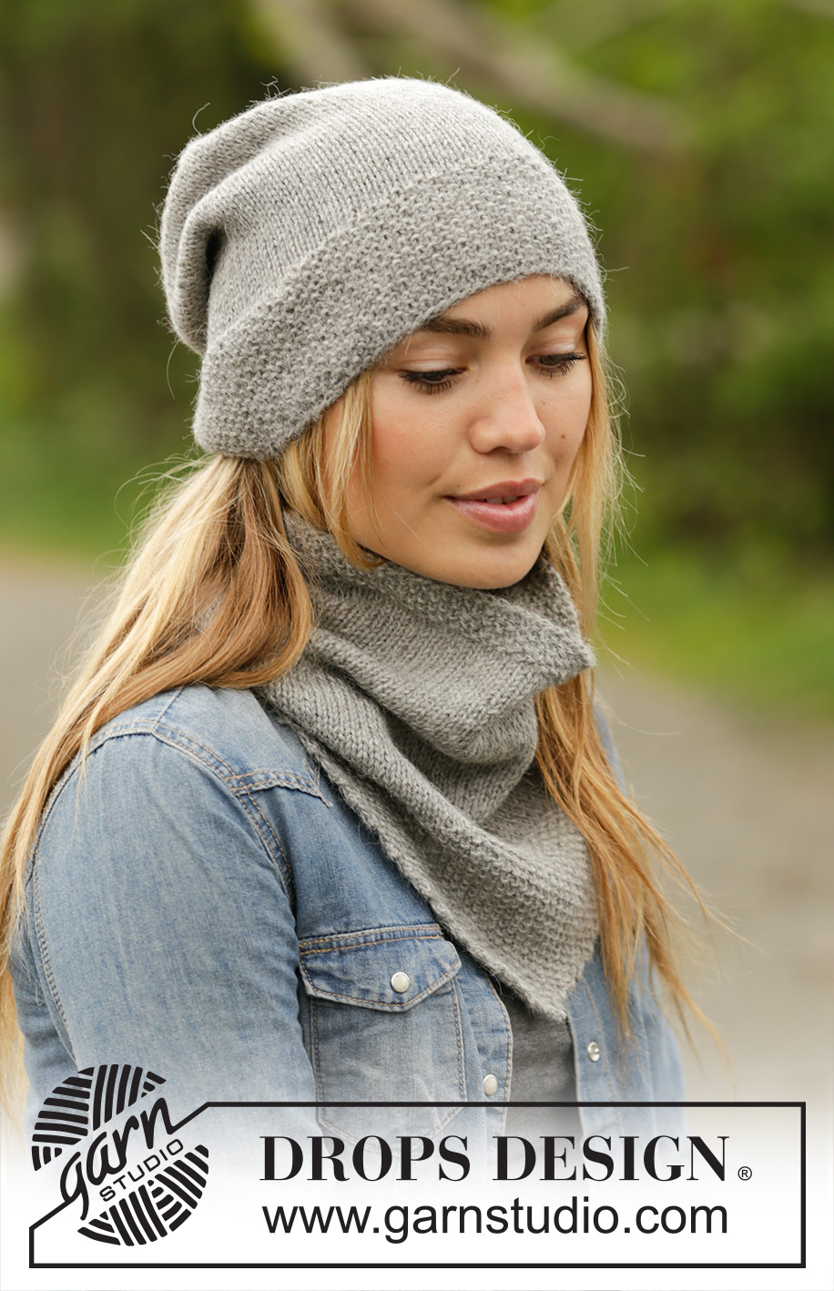 Seattle / DROPS 171-44 - Set consists of: Knitted DROPS neck warmer and hat with edge in seed st in ”Karisma”.