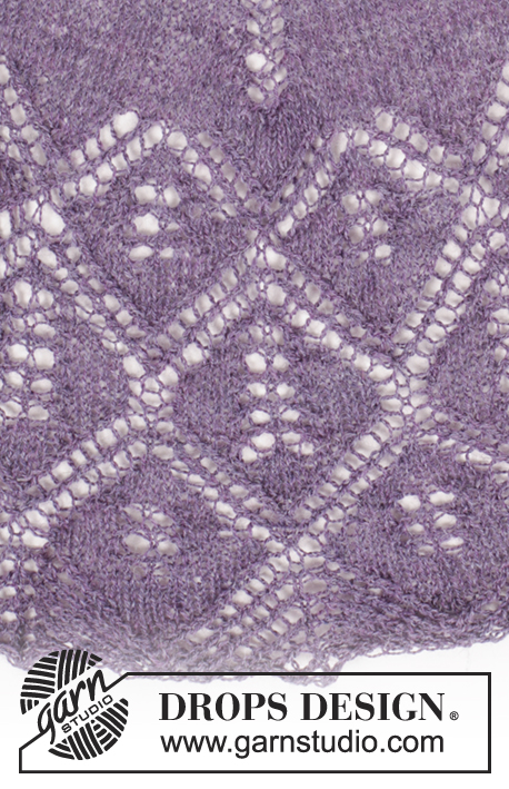 Angelique / DROPS 171-47 - Châle demi-lune DROPS en jersey et point ajouré, en ”Lace”.