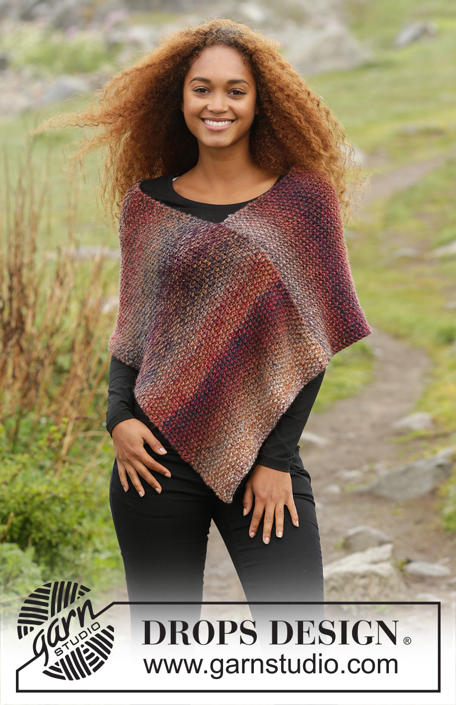Ember / DROPS 171-50 - Knitted DROPS poncho in seed st in 3 strands ”Delight” or Alpaca. Size: S - XXXL.