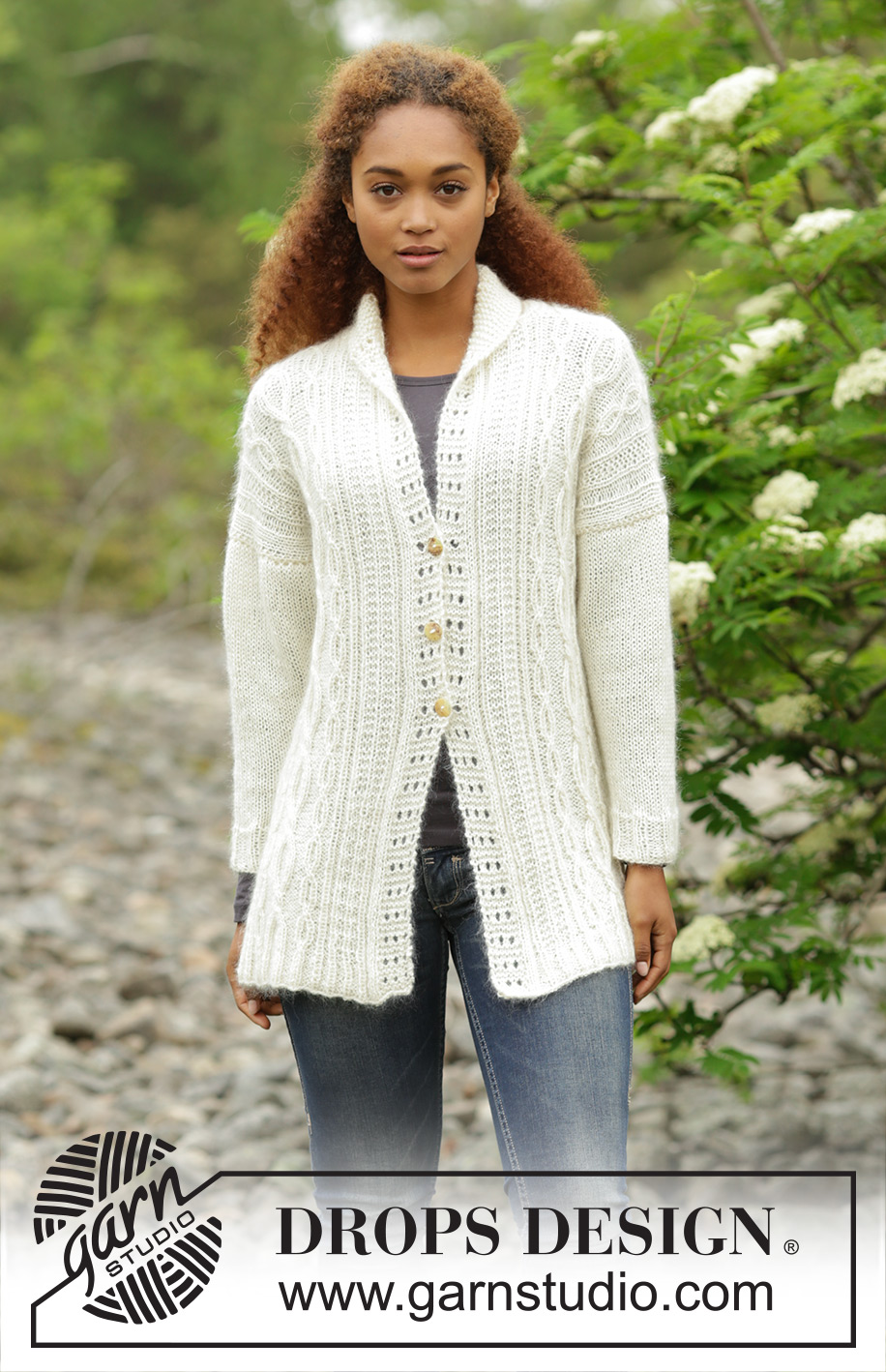 Irish Winter Cardigan / DROPS 171-9 - Veste DROPS avec torsades et col châle, en Alpaca et Kid-Silk. Du S au XXXL.