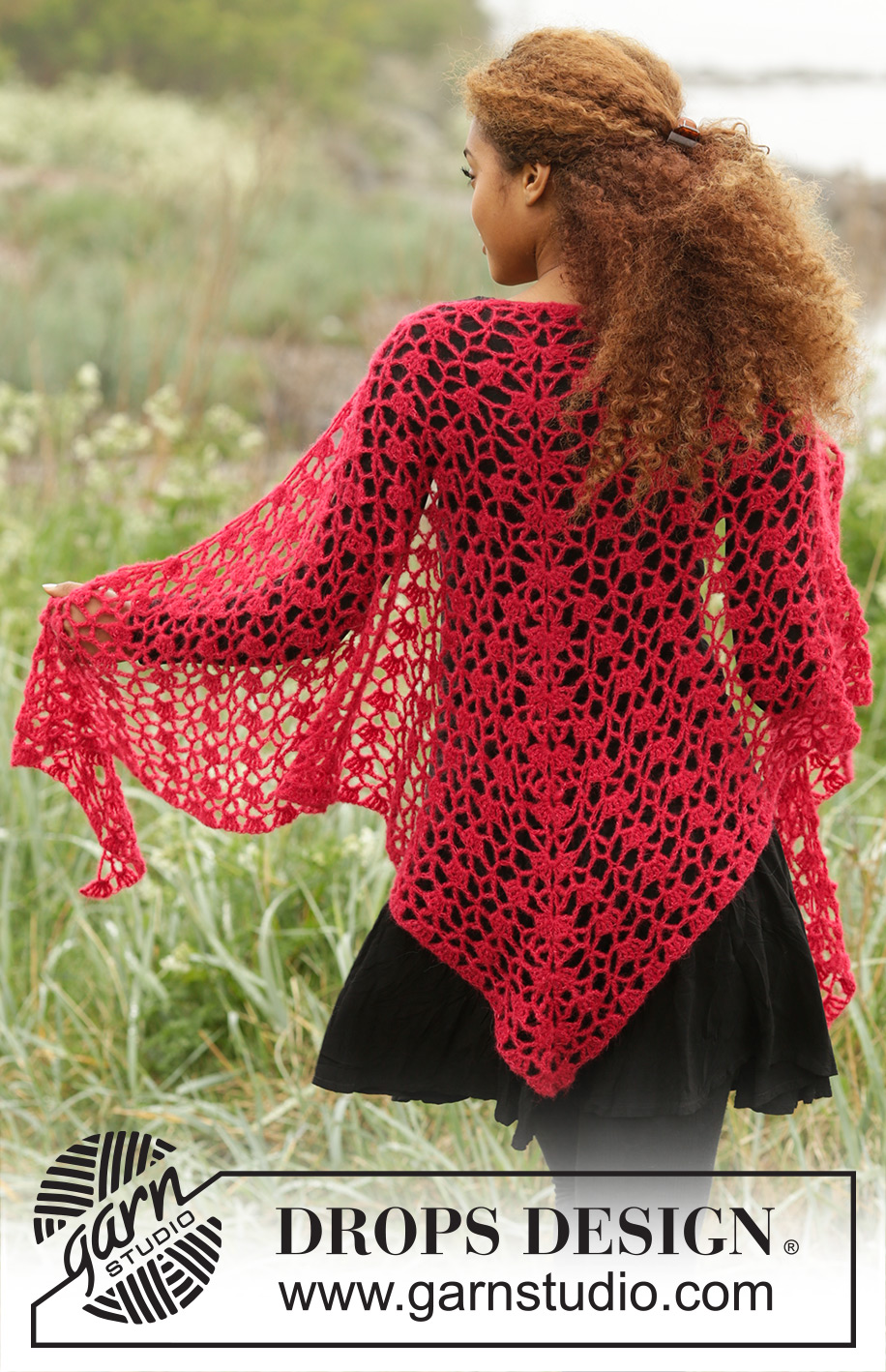Carmen / DROPS 172-11 - Châle ajouré DROPS crocheté de haut en bas, en ”Brushed Alpaca Silk”.