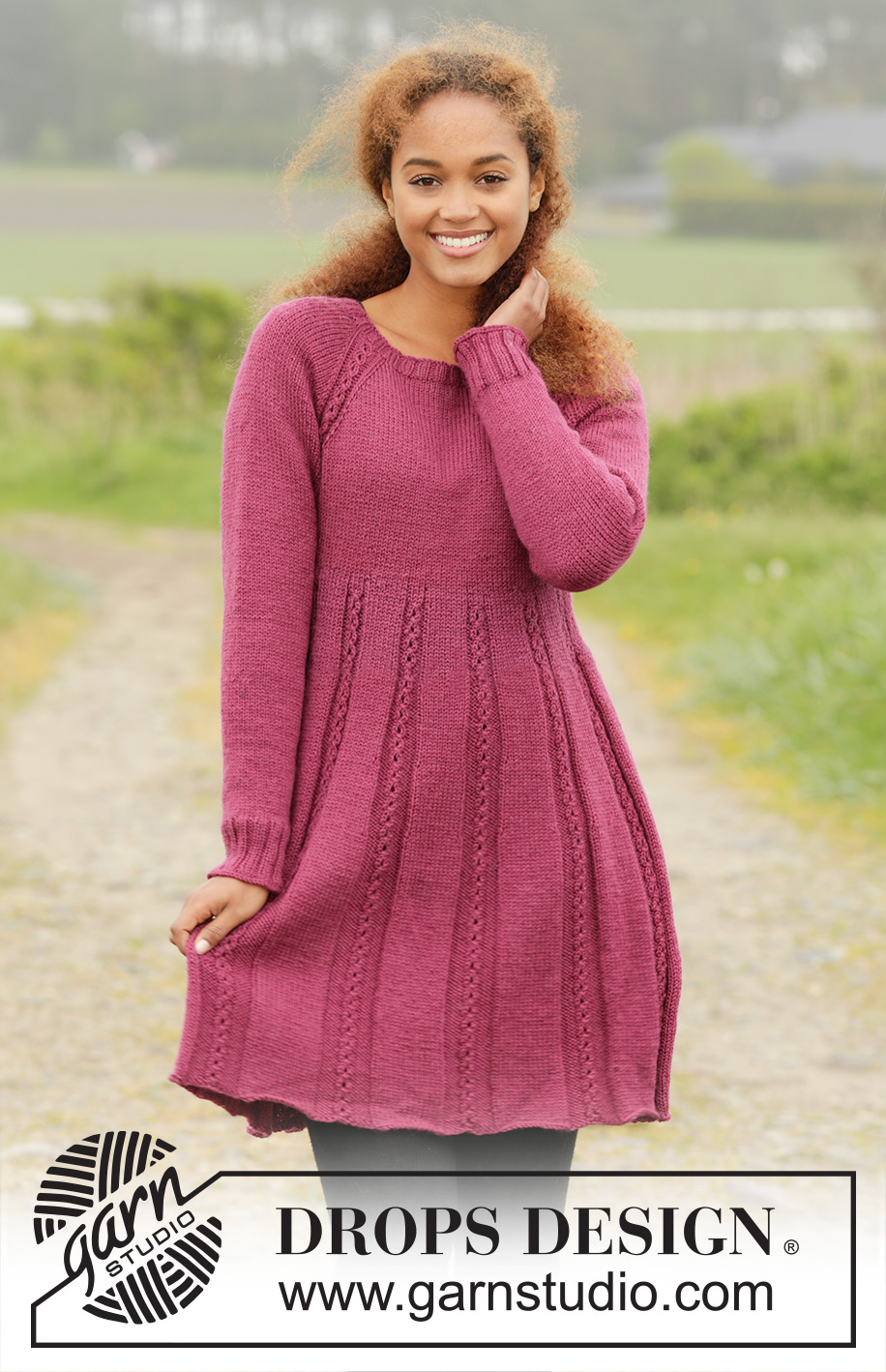 Josephine / DROPS 172-14 - Robe raglan DROPS, avec torsades, tricotée de haut en bas, en ”Karisma”. Du S au XXXL.