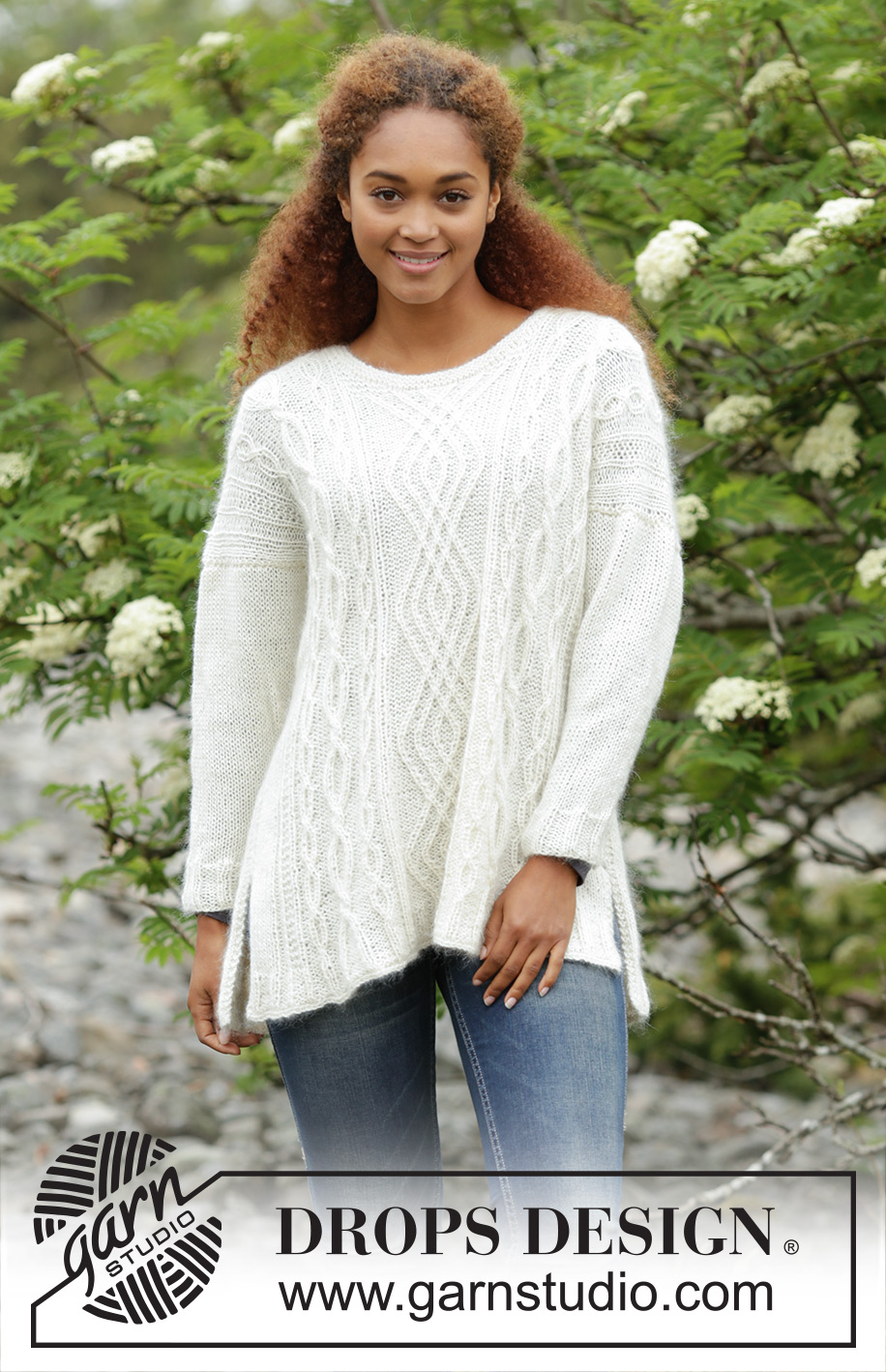 Irish Winter / DROPS 172-2 - Strikket DROPS genser i ”Alpaca” og ”Kid-Silk” med fletter og splitt i siden. Str S - XXXL.