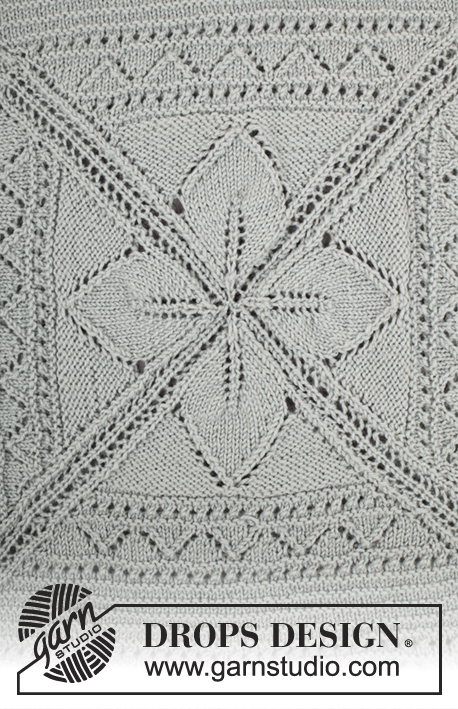 Lucky Charm / DROPS 172-3 - Lehtikuvioinen DROPS pitsineulepusero ”Cotton Merino” -langasta. Neulotaan keskeltä ulospäin neliönä. Koot S-XXXL.