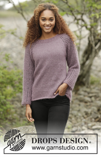 Touch of Heather / DROPS 172-32 - Strikket DROPS bluse i ”Kid-Silk” med raglan og hulmønster, strikket oppefra og ned. Str S - XXXL.