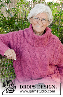 Warm Wine / DROPS 172-36 - Pull oversize DROPS, avec torsades et col roulé, en ”Melody”. Du S au XXXL.