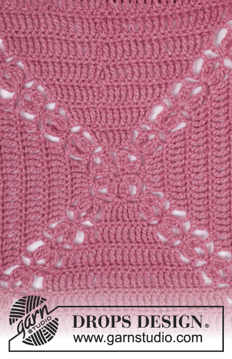 Autumn Rose / DROPS 172-41 - Crochet DROPS jumper worked in a square with fan pattern in Air. Size: S - XXXL.