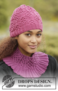 Vadelma / DROPS 172-44 - El conjunto se compone de: Gorro de punto, cuello y guantes DROPS con trenzas en BabyMerino.