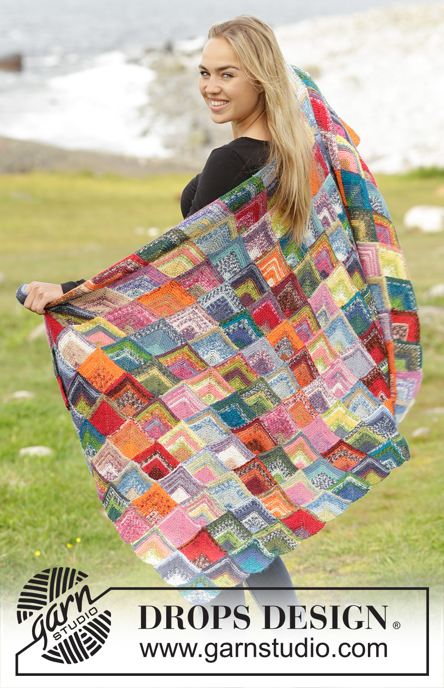 Lost and Found / DROPS 172-48 - Knitted DROPS blanket with Domino squares in ”Fabel”.