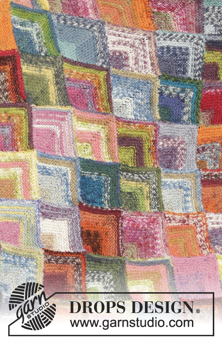 Lost and Found / DROPS 172-48 - Knitted DROPS blanket with Domino squares in ”Fabel”.