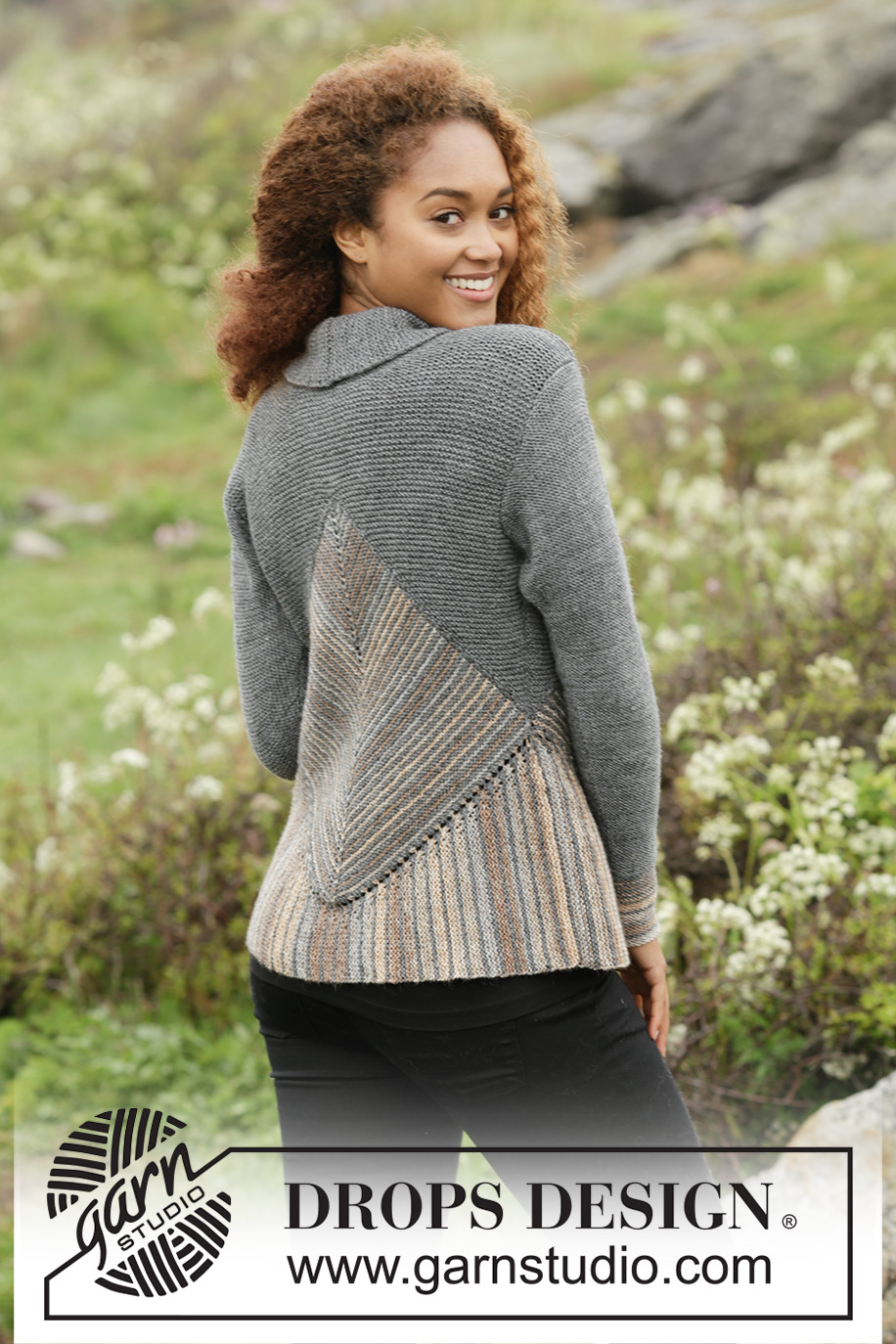 Tauriel Cardigan / DROPS 173-15 - Cardigan DROPS ai ferri, a punto legaccio con quadrati domino, a strisce e con collo a scialle, in Fabel. Taglie: Dalla S alla XXXL.