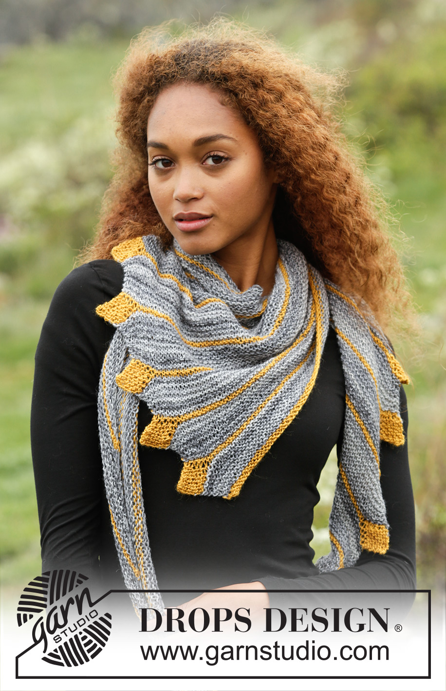 Dragon Tail / DROPS 173-19 - Knitted DROPS shawl in garter st with leaves, worked sideways in ”Fabel”.