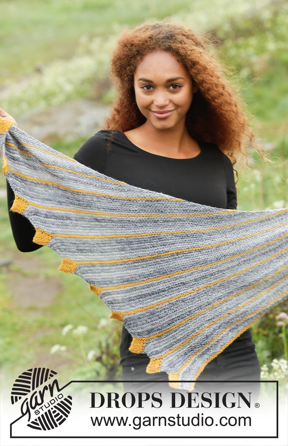 Dragon Tail / DROPS 173-19 - Knitted DROPS shawl in garter st with leaves, worked sideways in ”Fabel”.
