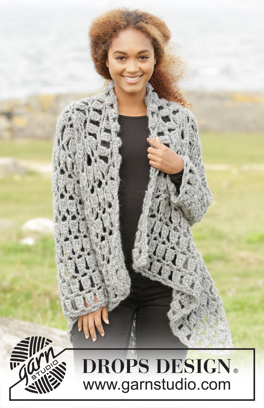 Stony Ridge / DROPS 173-31 - Crochet DROPS jacket worked in a square in 1 thread Cloud or 2 threads Air. Size S-XXXL.