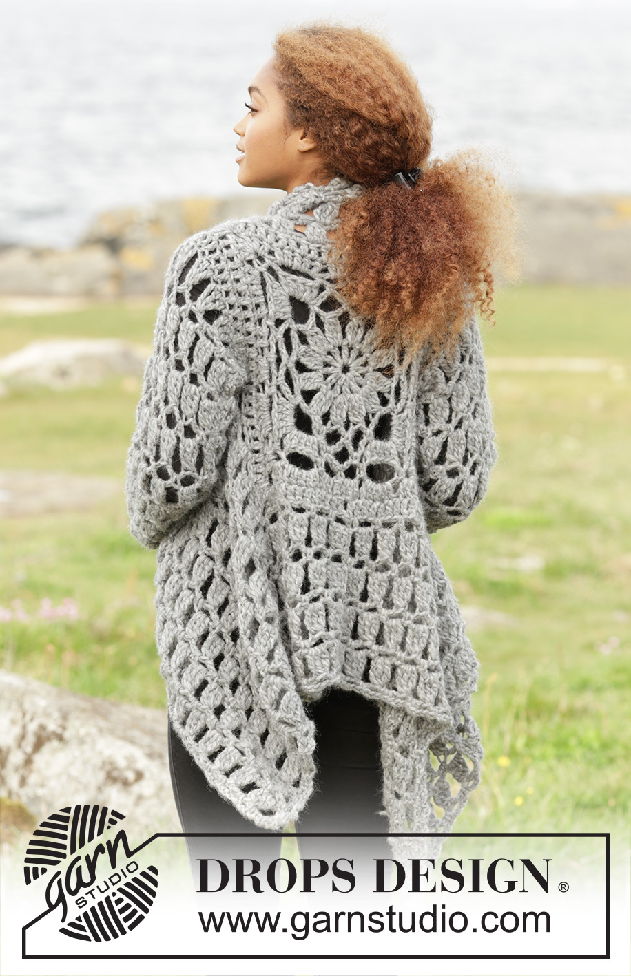 Stony Ridge / DROPS 173-31 - Crochet DROPS jacket worked in a square in 1 thread Cloud or 2 threads Air. Size S-XXXL.
