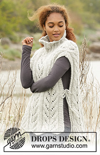 Come Winter / DROPS 173-46 - Poncho / Pull sans manches tricoté avec torsades et col montant, avec 1 fil DROPS Cloud ou 1 fil DROPS Wish ou 2 fils DROPS Air. Du S au XXXL.