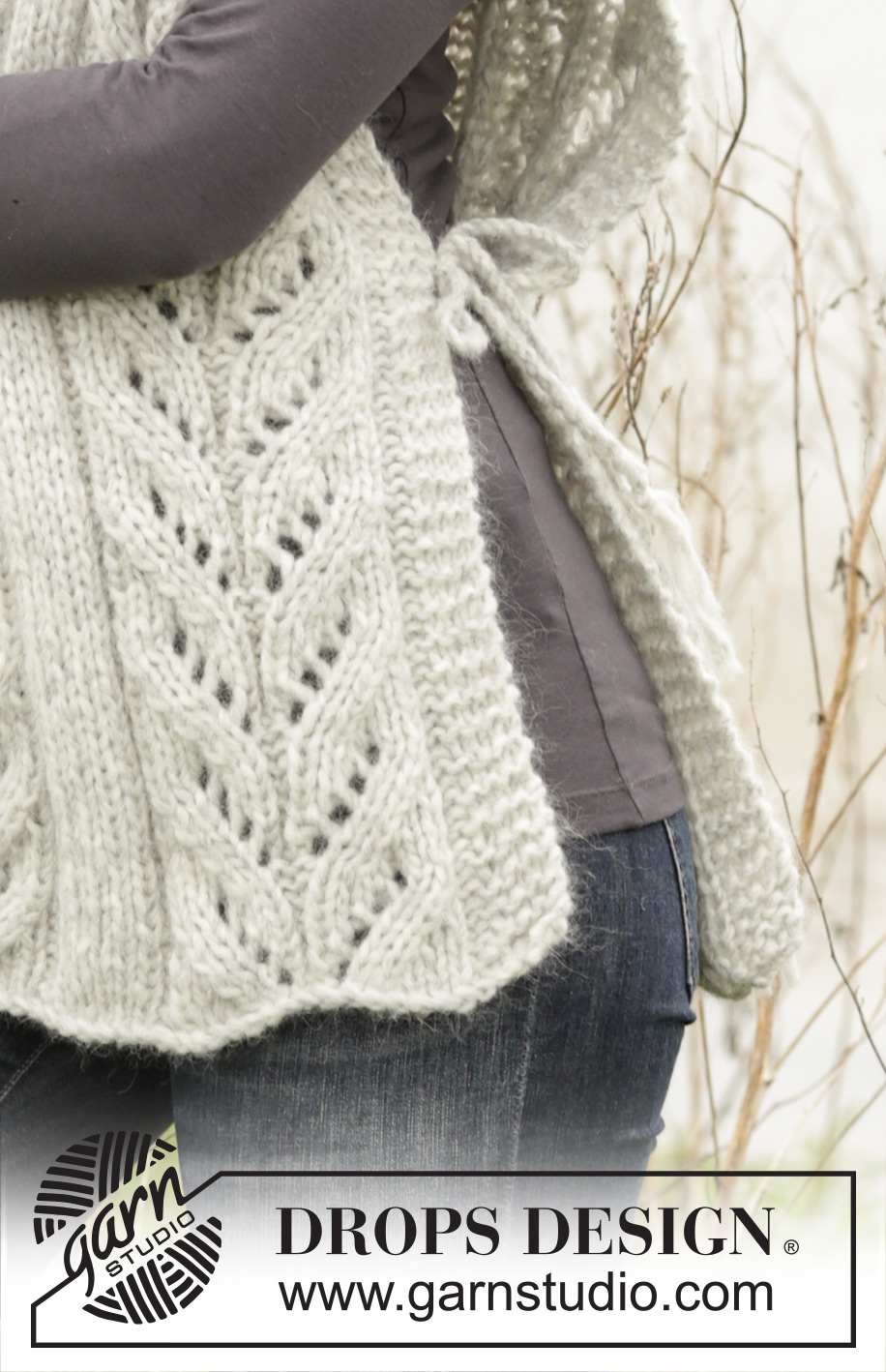 Come Winter / DROPS 173-46 - Poncho / Pull sans manches tricoté avec torsades et col montant, avec 1 fil DROPS Cloud ou 1 fil DROPS Wish ou 2 fils DROPS Air. Du S au XXXL.