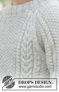 The Rower / DROPS 174-15 - Knitted DROPS men’s jumper with cables, raglan and folding edge at the neck in Karisma. Size: S - XXXL.