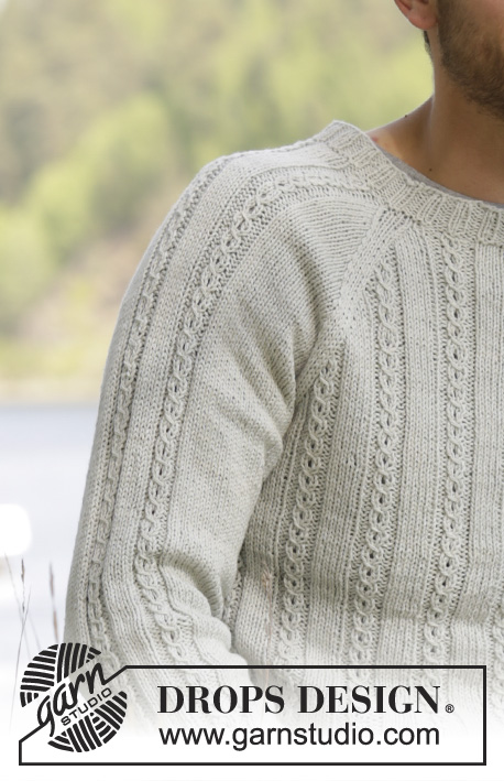Sentinel / DROPS 174-2 - Knitted DROPS men’s jumper with cables and raglan in Belle. Size: S - XXXL.