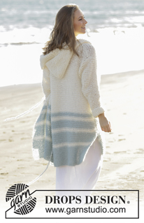 Driftwood / DROPS 175-2 - Knitted jacket in garter stitch with stripes and hood in DROPS Melody. Size: S - XXXL