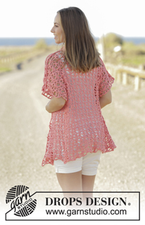 Peach Sorbet / DROPS 175-5 - Gehaakt vest met aangeknipte mouwen van DROPS Paris. Maten S - XXXL.