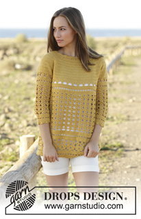 Sahara / DROPS 176-18 - Heklet genser med hullmønster, hekles ovenfra og ned i DROPS Cotton Merino. Størrelse S - XXXL