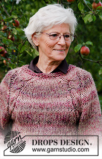 Misty Moor / DROPS 176-19 - DROPS Brushed Alpaca Silk ja DROPS Delight lõngadest ülevalt alla kootud A-lõikega, palmikutega ja raglaan varrukatega džemper suurustele S kuni XXXL