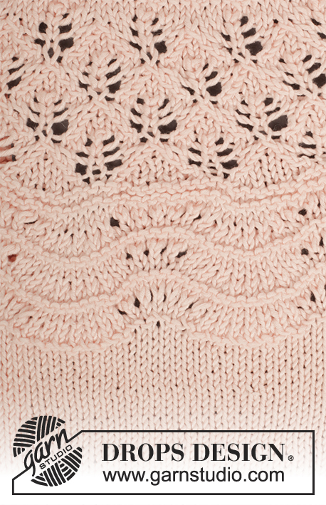 Apricot Cream / DROPS 176-22 - Strikket bluse med hulmønster, bølgemønster og rundt bærestykke i DROPS Muskat. Str S - XXXL.
