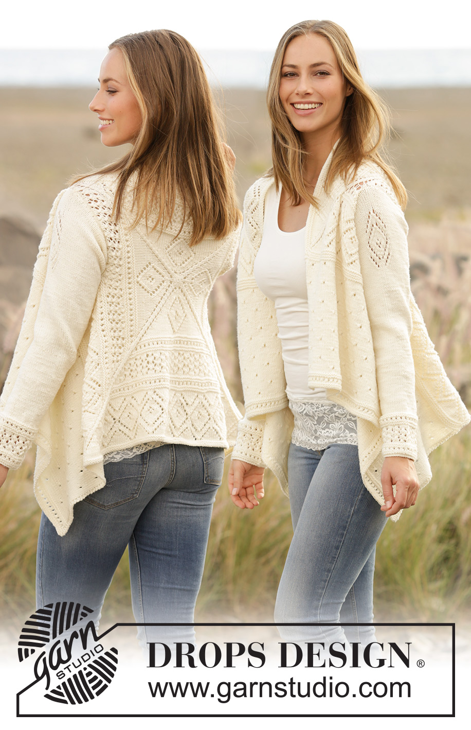 Sunny Date / DROPS 176-26 - Knitted jacket with lace pattern, worked in square in DROPS Merino Extra Fine. Sizes S - XXXL.