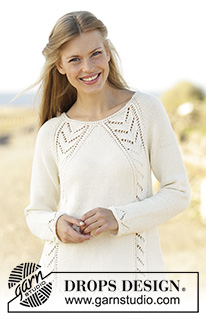 Maren / DROPS 176-27 - Maglione lavorato ai ferri con motivo traforato e raglan, lavorato dall’alto in basso (top down) in DROPS Cotton Merino. Taglie: S - XXXL