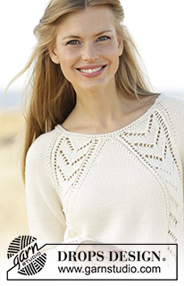 Maren / DROPS 176-27 - Maglione lavorato ai ferri con motivo traforato e raglan, lavorato dall’alto in basso (top down) in DROPS Cotton Merino. Taglie: S - XXXL