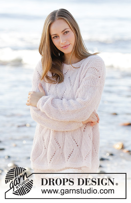 Sweet Maggie / DROPS 176-31 - Knitted jumper with lace pattern in 2 strands DROPS Brushed Alpaca Silk. Size: S - XXXL