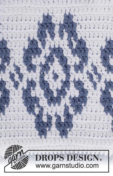 Carried Away / DROPS 177-1 - Gehäkelte Tasche mit mehrfarbigem Muster in 2 Fäden DROPS Safran.