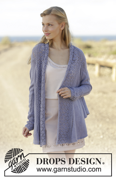 Altair / DROPS 177-32 - Knitted jacket worked in a square with lace pattern on the back in DROPS BabyAlpaca Silk. Size: S - XXXL