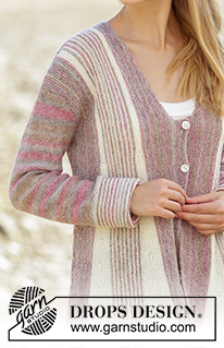 Rays of Spring / DROPS 178-26 - Gebreid vest in ribbelsteek met verkorte toeren en strepen van DROPS Fabel. Maten S - XXXL.