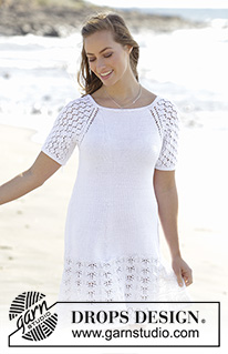 Spanish Sonata / DROPS 178-47 - Dress with raglan, A-shape and lace pattern, worked top down in Muskat. Sizes S - XXXL.