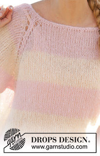 Strawberry Vanilla / DROPS 178-57 - Pullover mit Raglanärmeln und Streifen, gestrickt von oben nach unten in DROPS Brushed Alpaca Silk. Größe S - XXXL.