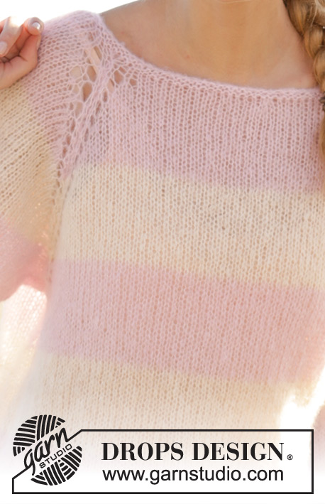 Strawberry Vanilla / DROPS 178-57 - Pullover mit Raglanärmeln und Streifen, gestrickt von oben nach unten in DROPS Brushed Alpaca Silk. Größe S - XXXL.